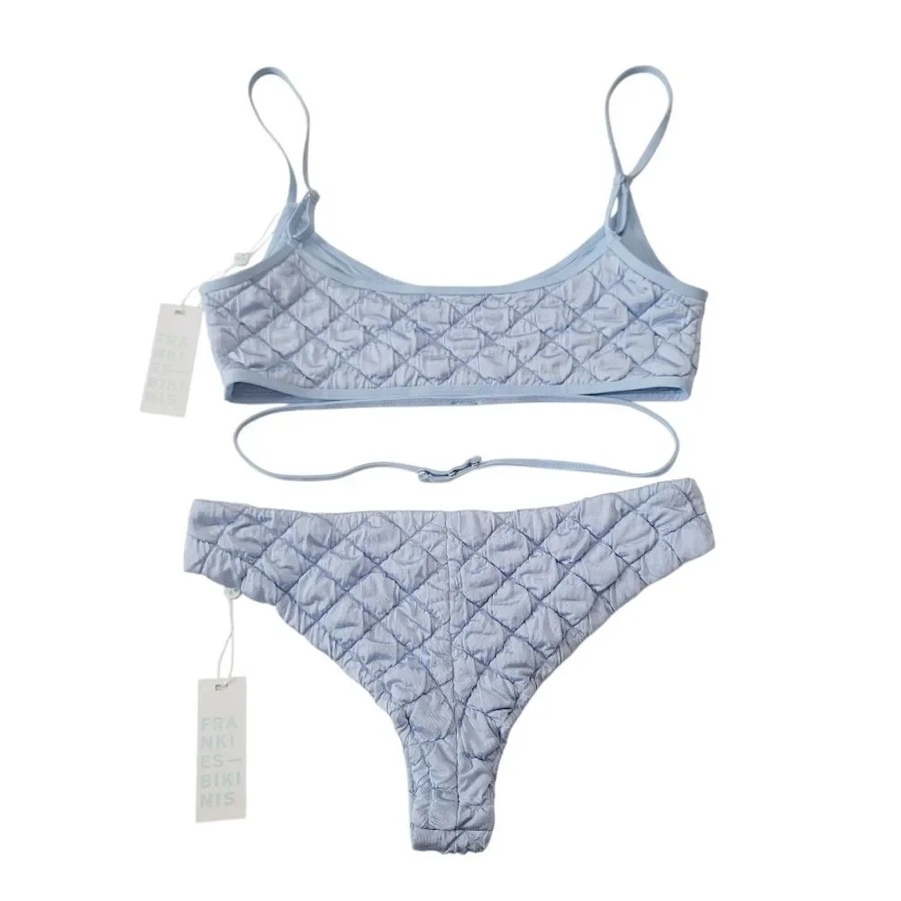 NEW Frankies Bikinis Katarina Waco & Dawson Cheeky Bikini Set in Baby Blue Large